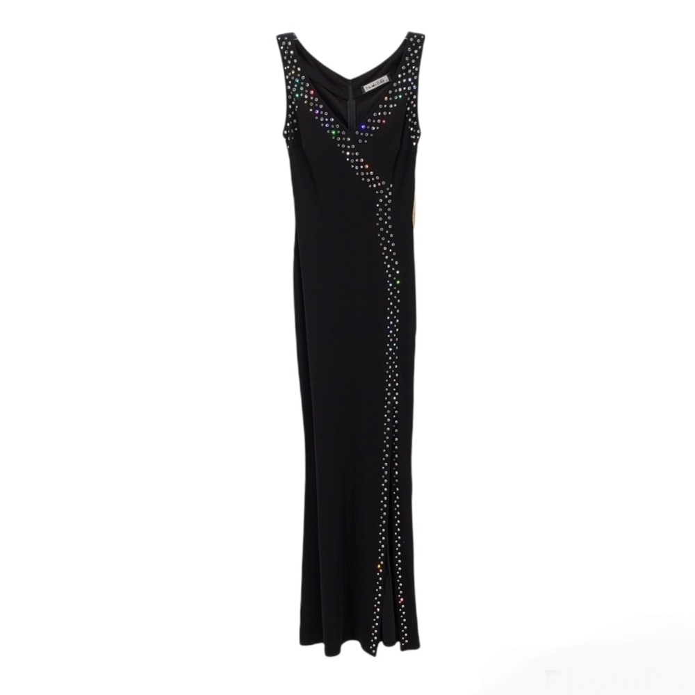 NICOLE BAKTI nwt 90's Sheath Rhinestone Pencil Dress Gown Body-Con Maxi Formal S